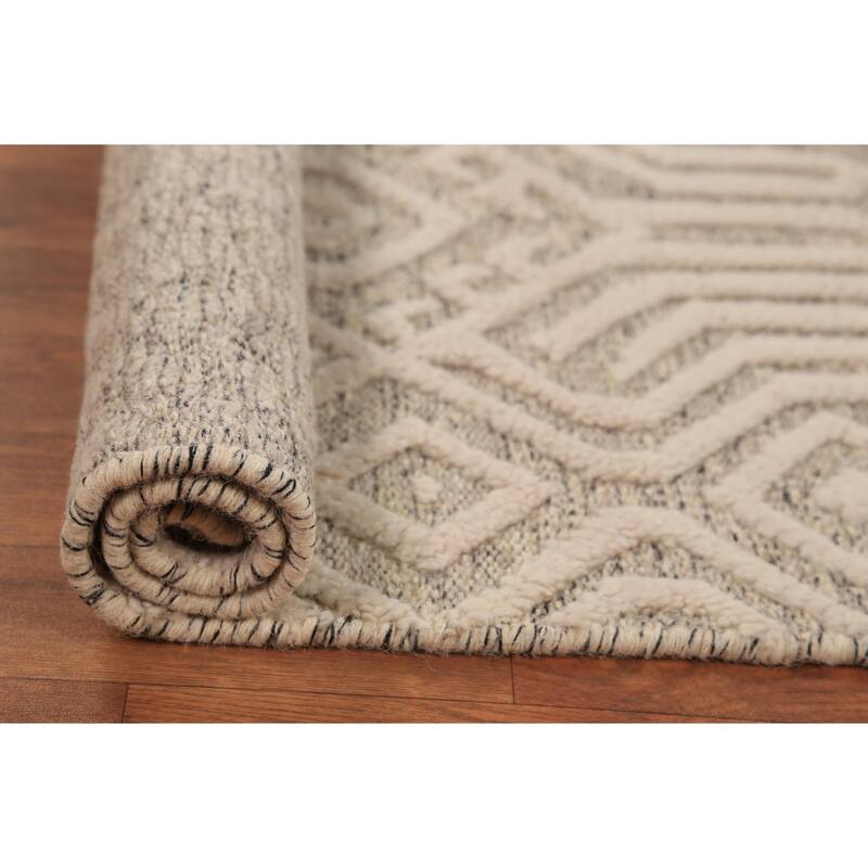 Geometric Moroccan Oriental Foyer Rug Hand-Knotted Beige Wool Carpet - 2'0"x 3'0"