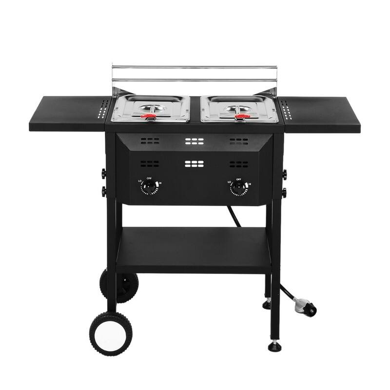 Propane Deep Fryer In Black With Rolling Cart And Storage Shelves For Outdoor Backyard Cooking Frying - N/A - Black