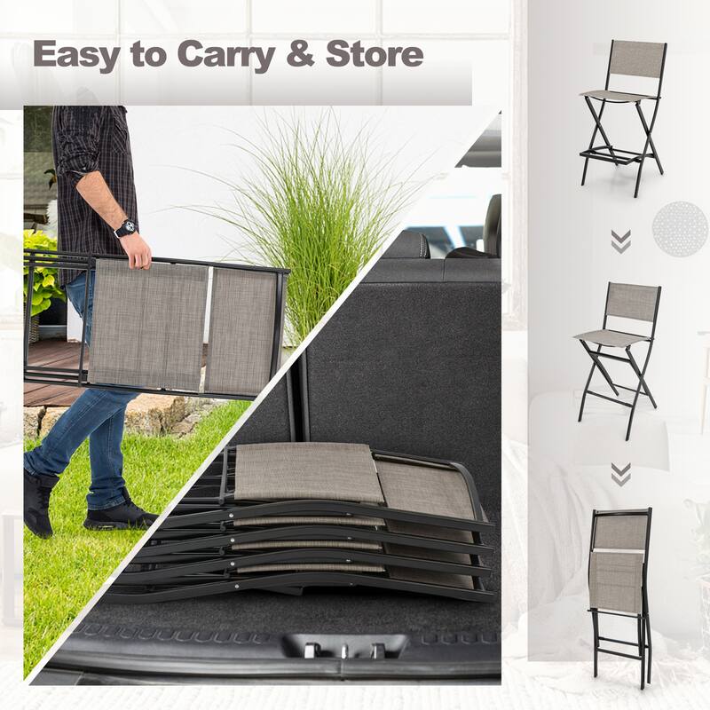 Gymax Folding Bar Stools Set of 4 Patio Sling Chairs w/ Backrest