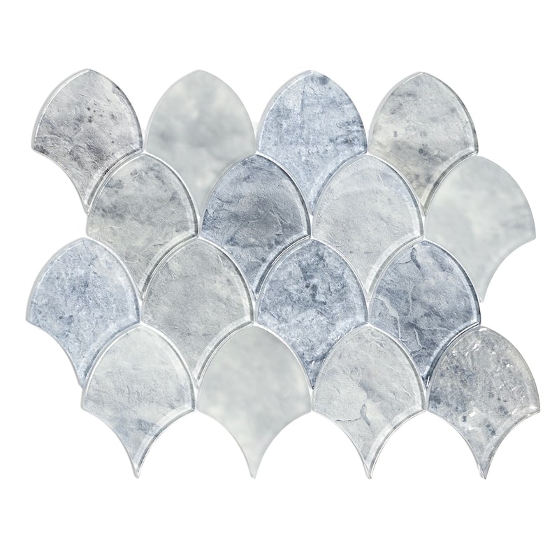 Seashell 12x13 Cyan Frosted Glass Fish Scale Mosaic Tile - Wall & Backsplash