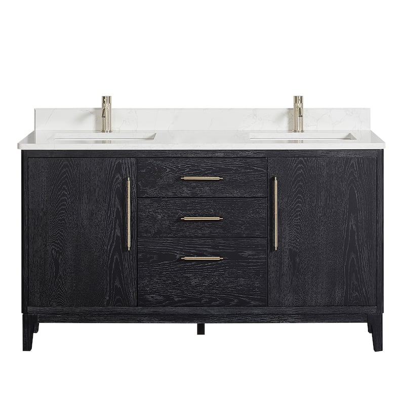 Miseno MV-NM-GARA60M-GWT Gara 60" Free Standing Double Basin Vanity - Fir Wood Black - Wood Finish