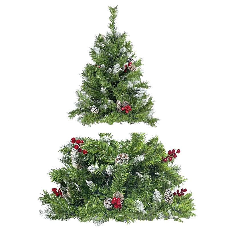Pre-lit Xmas Tree Artificial Christmas 4-Piece Set in Green
