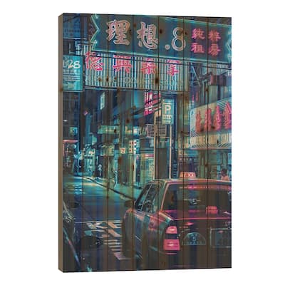 Tokyo Street Print On Wood by Gab Fernando - Multi-Color