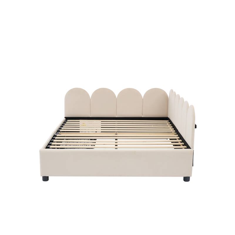 Velvet Upholstered Daybed with Two Drawers and Soft Headboard