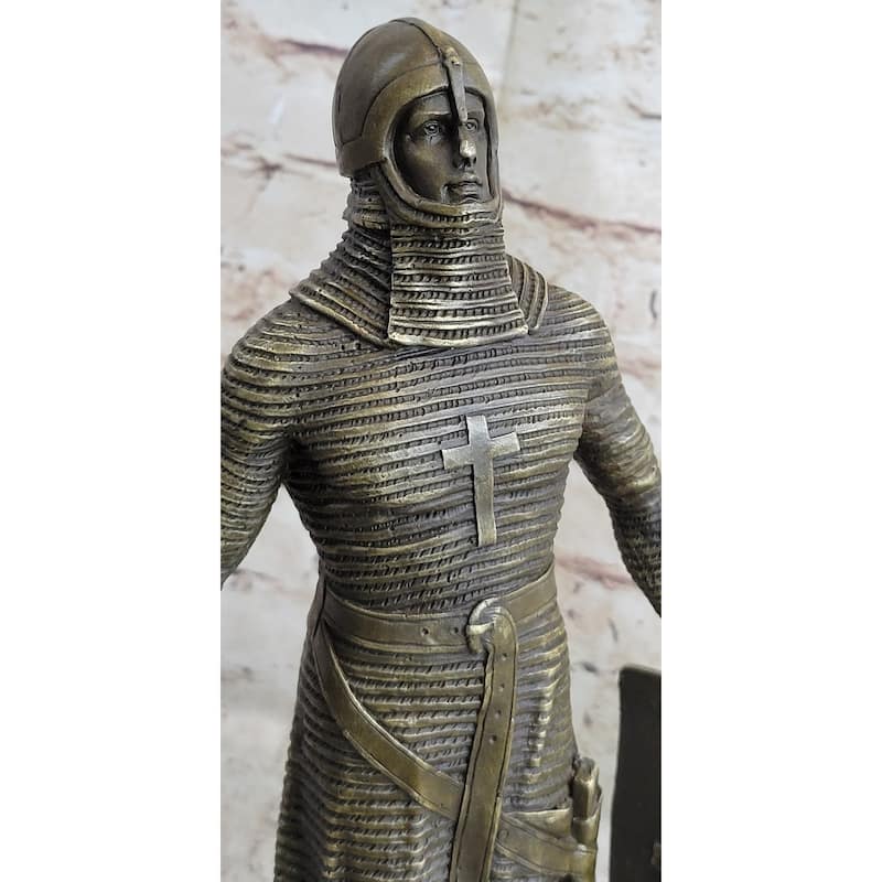 Crusader Knight Templar Bronze Statue Sculpture Figure On Marble Base
