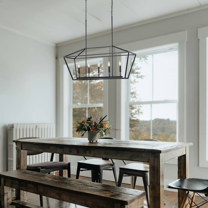 5-Light Matte Black Linear Lantern Cage Farmhouse Chandelier