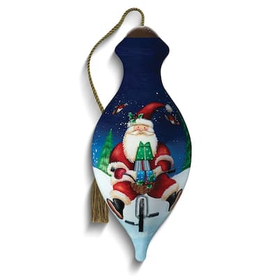 Curata Santa Peddling Fun By Emma Leach Hand-Painted Glass Ornament