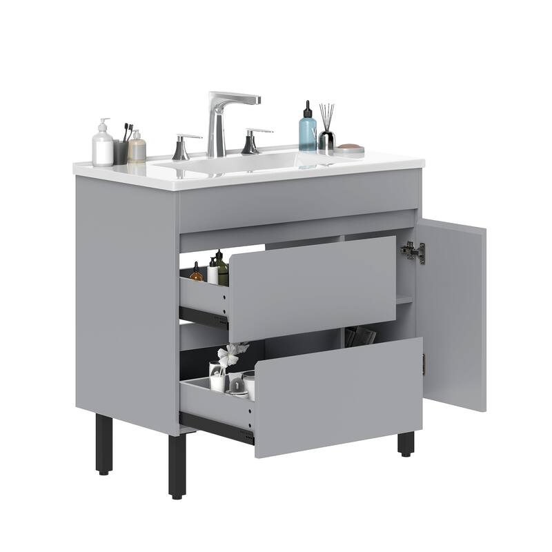 Moasis 37"/24"/16" Wide Bathroom Vanity with Top Mount Sink and Soft Close Door Modern Gray Design