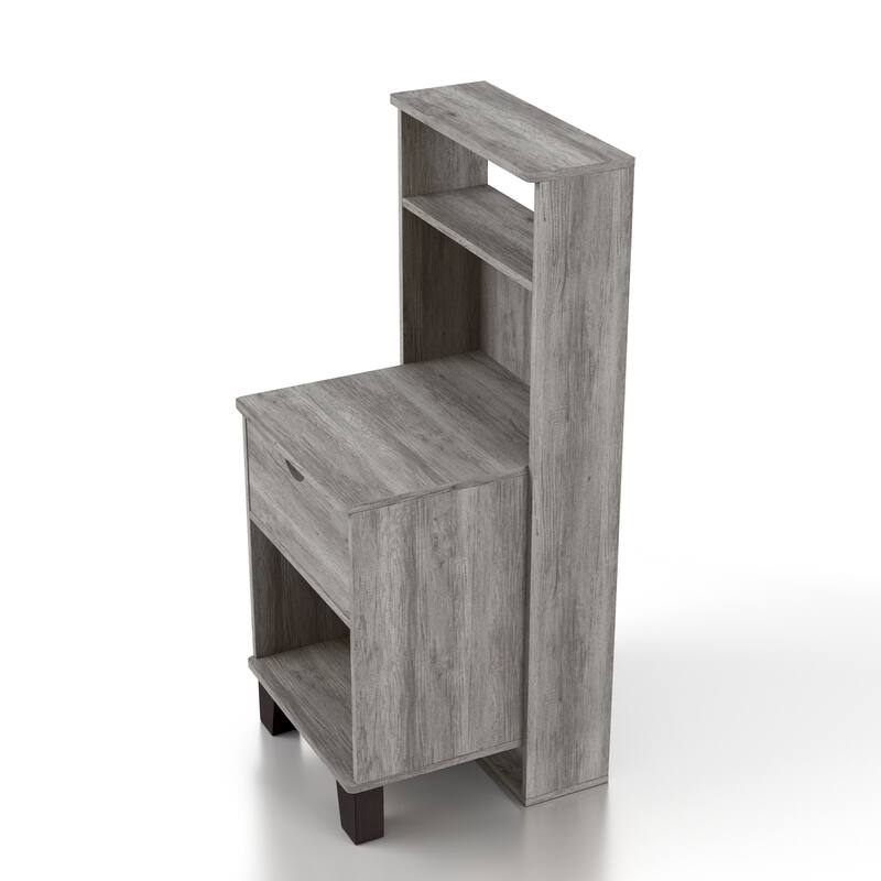 DH BASIC Transitional Compact 3-Shelf Single-Drawer Nightstand by Denhour