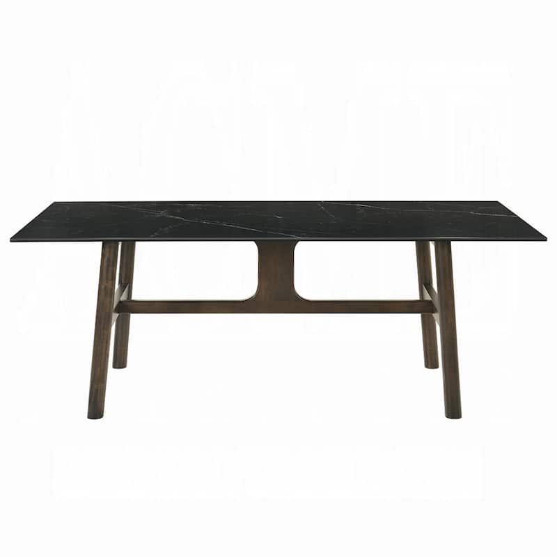 Eny Dining Table, 71 Inch Ceramic Rectangular Top, Walnut Brown Wood - Black, Walnut Brown