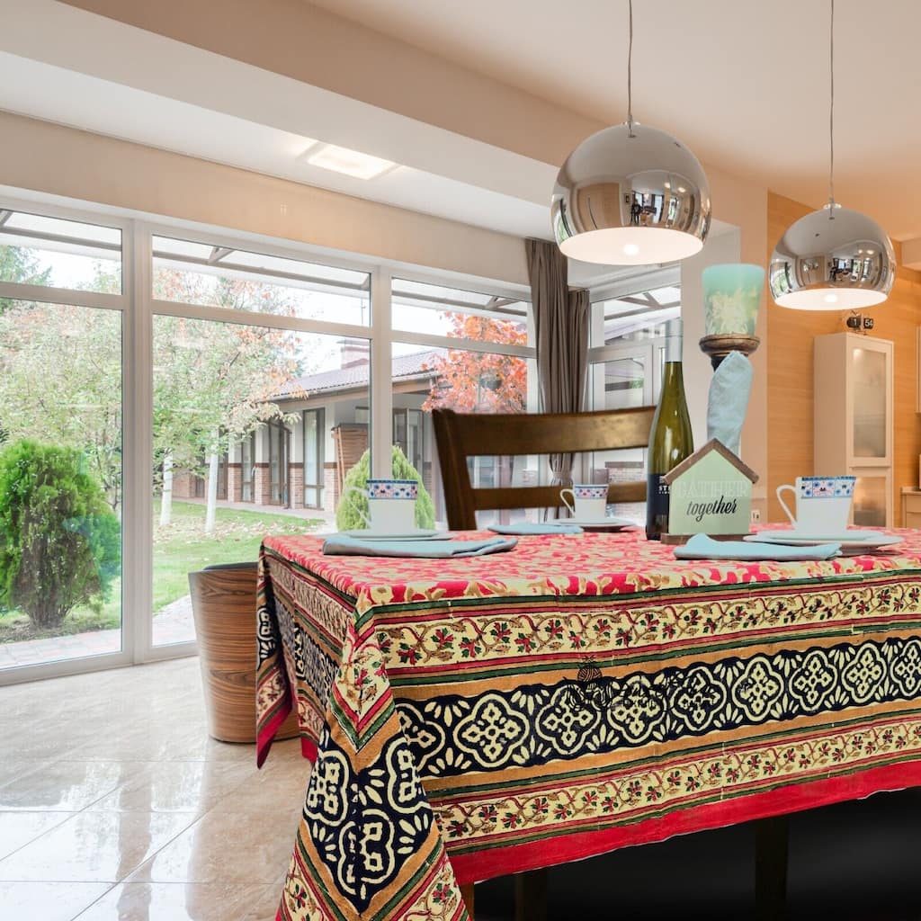 Sweet Us Amara Floral Cotton Block Print Tablecloth Rectangle