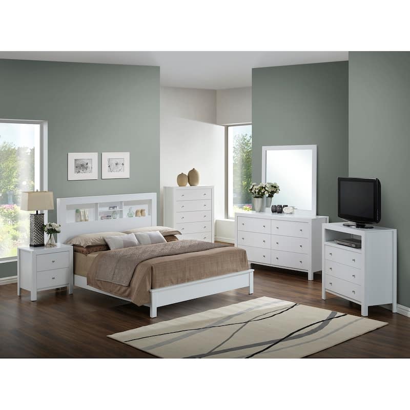 Queen Platform Bed with Storage Shelves - 87" - White