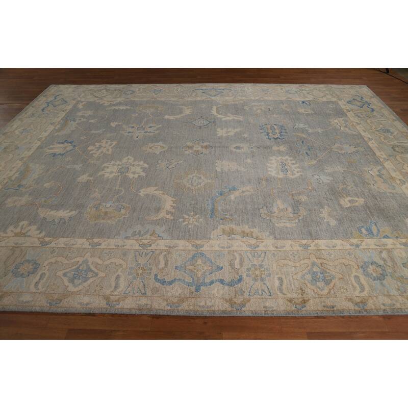 Hand Knotted Oriental 100% Wool Carpet Transitional All-Over Greys & Charcoal Oushak Area Rug - 11' 9'' X 9' 2''