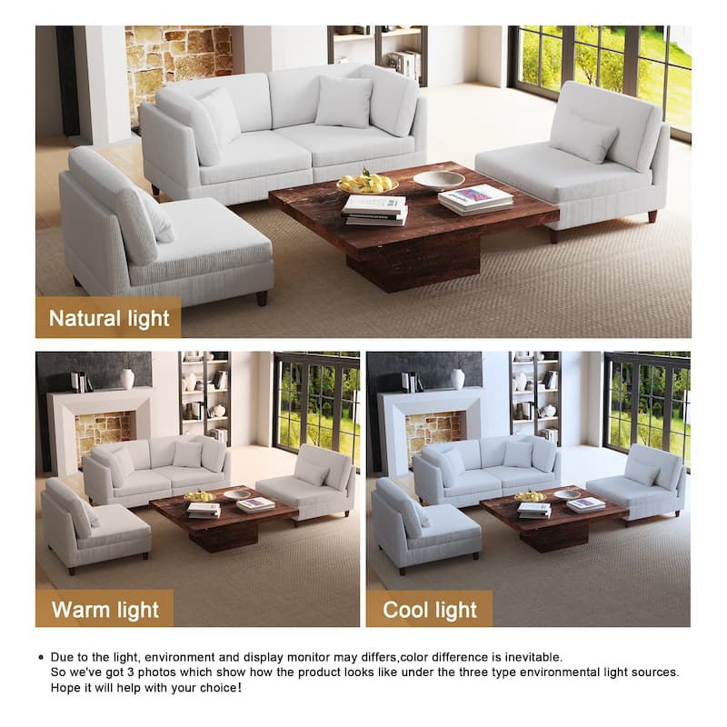 4-Piece Modern Corduroy Modular Sectional Sofa with pillows For Living Room