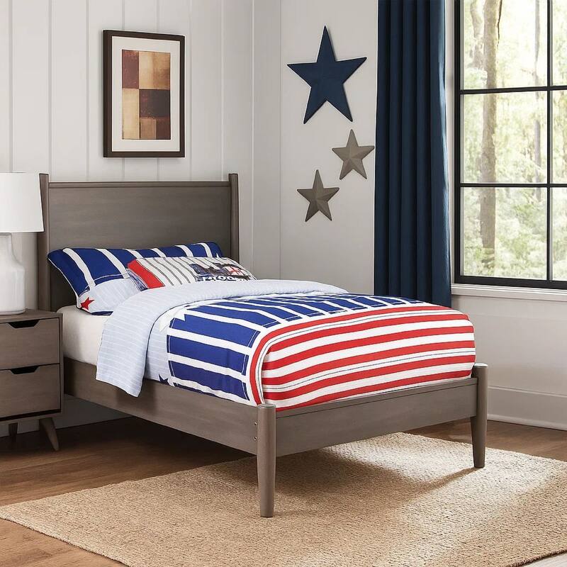 Wooden Transitional Twin Bed with Round Tapered Legs, Gray