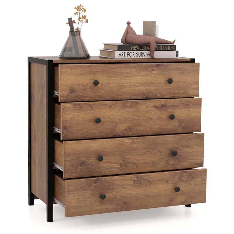 Costway 4-Drawer Dresser Modern Chest of Drawers Wooden Storage - Oak