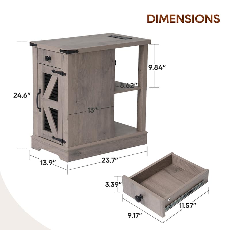 Side Table with Charging Station with Storage Shelf and Drawers
