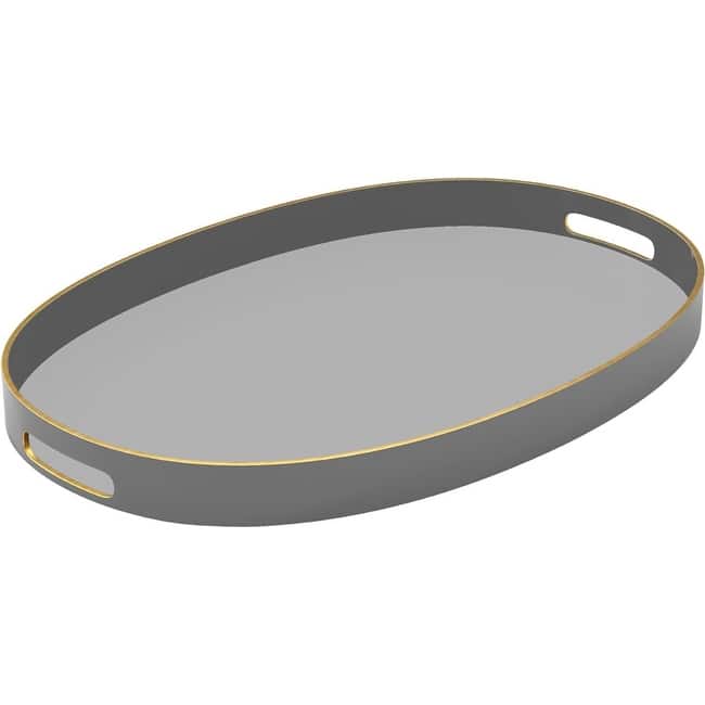 American Atelier Serving Oval Tray with Gold Trimming Handles - 15.3 x 10.6 in