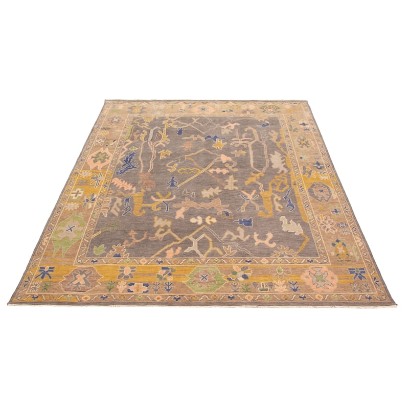 ECARPETGALLERY Hand-knotted Modern Oushak Dark Grey Wool Rug - 7'10 x 9'9
