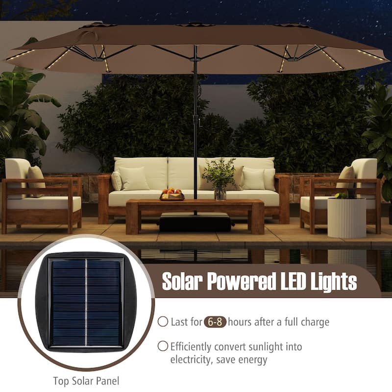 Extra Large 15.5 Feet Double-Sided Patio Umbrella with Solar LED Lights and Crank Outdoor Shade (Umbrella Only)
