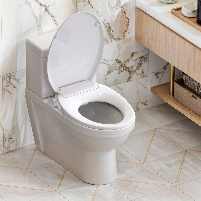 Wash Non-Electric Bidet Seat for Elongated Toilets, Cleaning Dual Mode Nozzles, Quiet-Close, Easy Installation