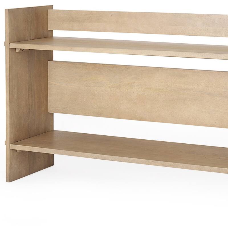 HomeRoots 76" Natural and Brown Solid Wood Sled Console Table With Two Shelves - 76' X '36' X '16