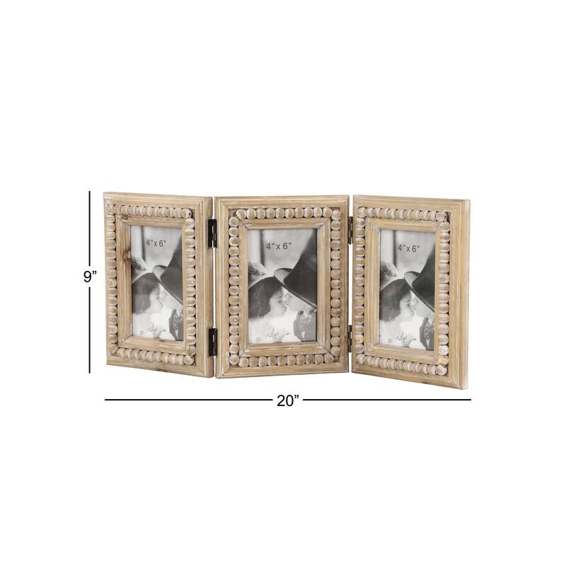 Wood Beaded 3 Slot Photo Frame - Brown - Roche River Decor