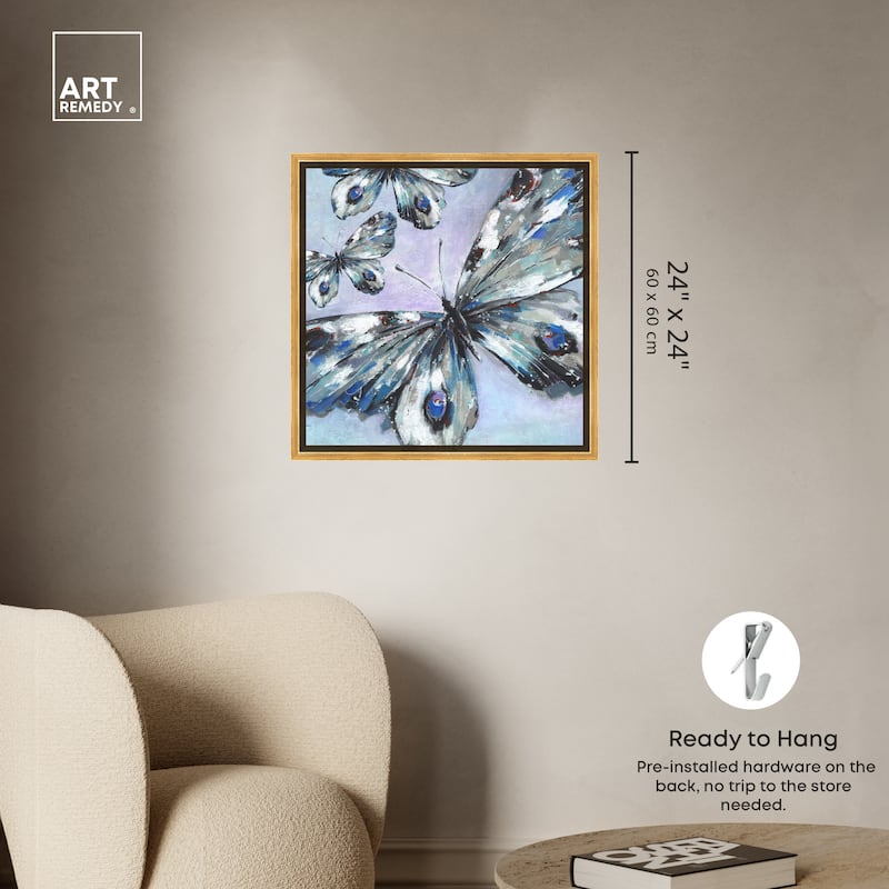Art Remedy Butterfly Trio Framed Butterfly 1 Piece Canvas Wall Art
