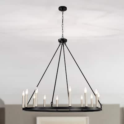 Grania 40 Inch Brass Detail Wagon Wheel Chandelier with 12 Light - N/A