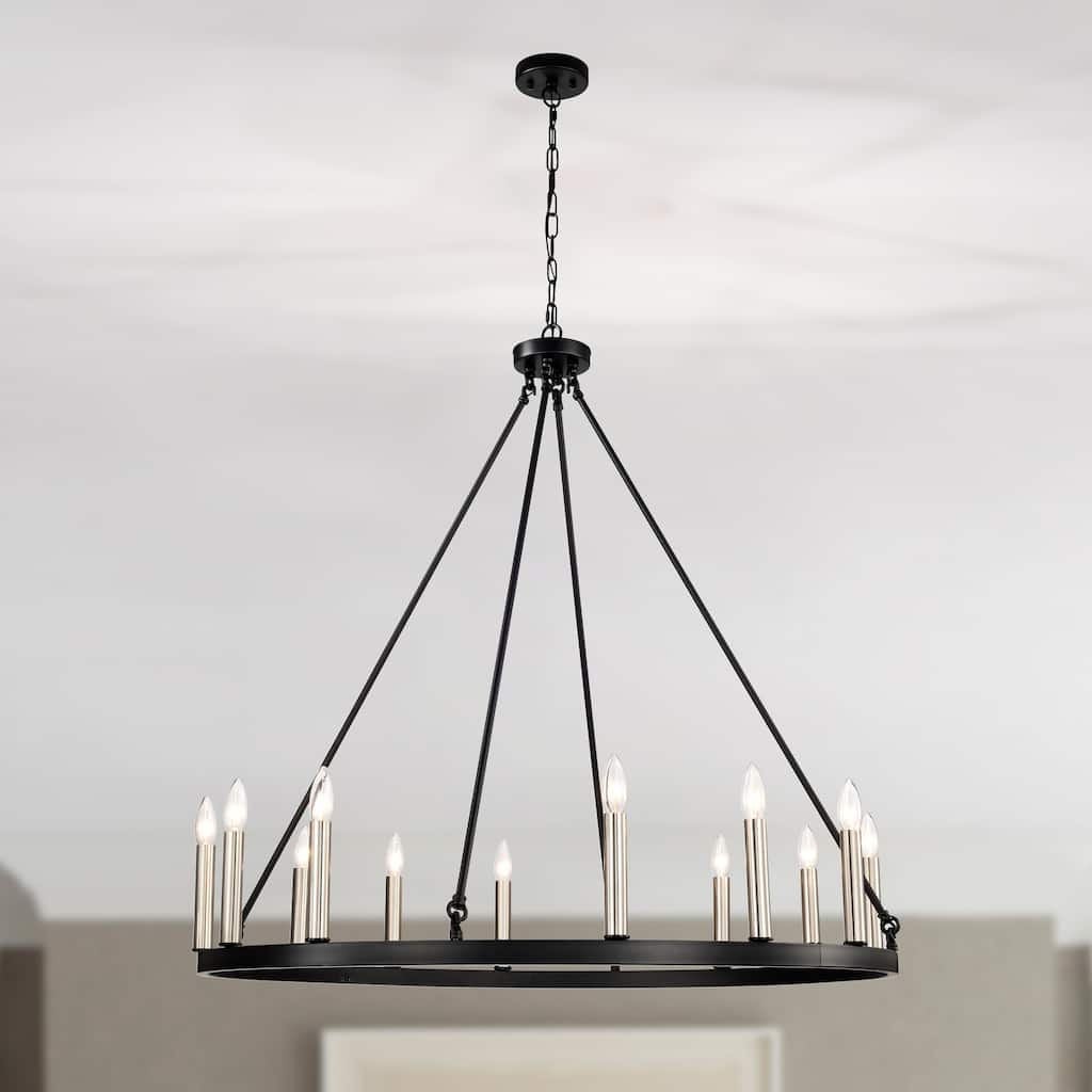 Grania 40 Inch Brass Detail Wagon Wheel Chandelier with 12 Light