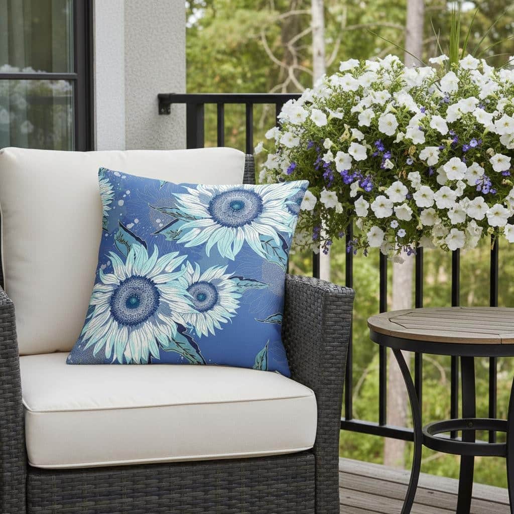 HomeRoots Set of Two 16" X 16" Blue and White Blown Seam Floral Indoor Outdoor Throw Pillow - 16.00' X '16.00' X '5.00