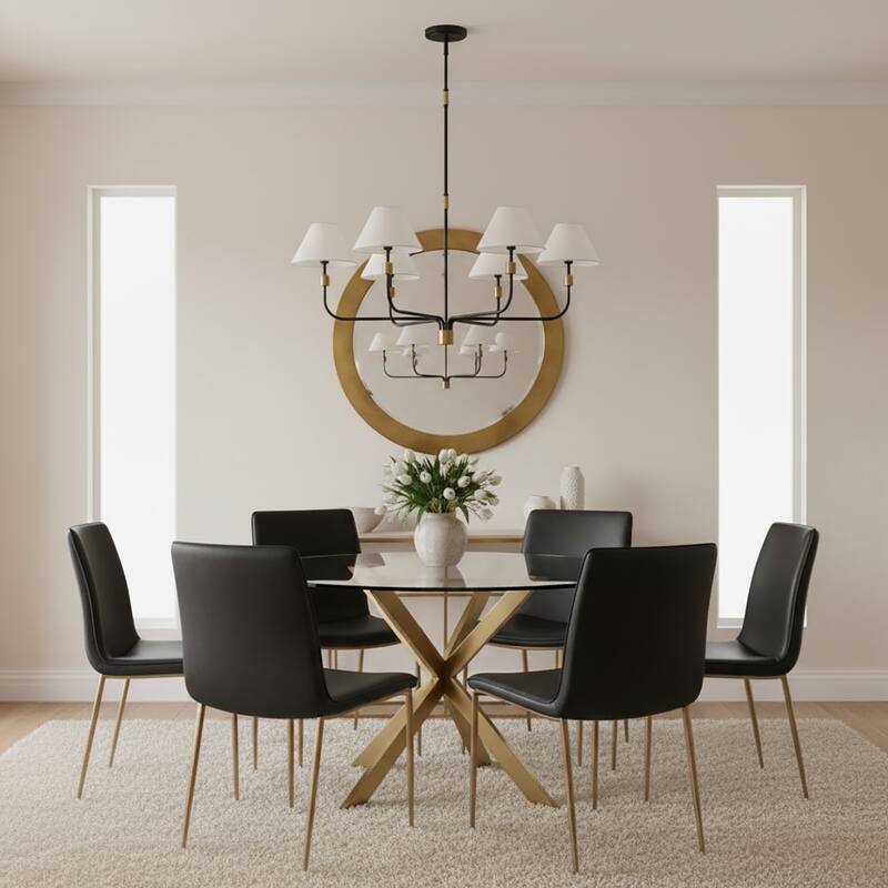 Artcraft Providence - Chandelier - Black with Brushed Brass Accent - Fabric Shade