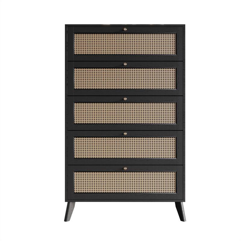 CraftPorch Mid-Century Modern Black Chest - Black - 5-drawer