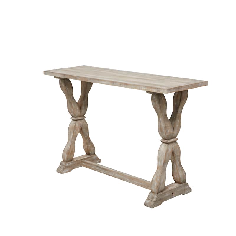 Wood Whitewashed Console Table with Angled Turned Legs - Brown - Roche River Decor