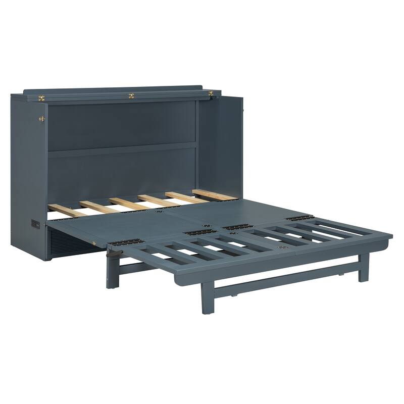 Full Murphy Bed with Storage Cabinet, USB Ports & Outlets
