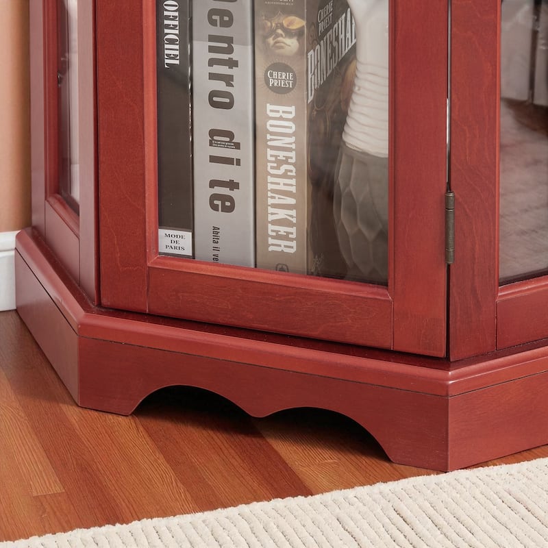 Lighted Corner Curio Cabinet with Tempered Glass Doors, Adjustable Shelves, Oak Finish Display Storage for Home Decor