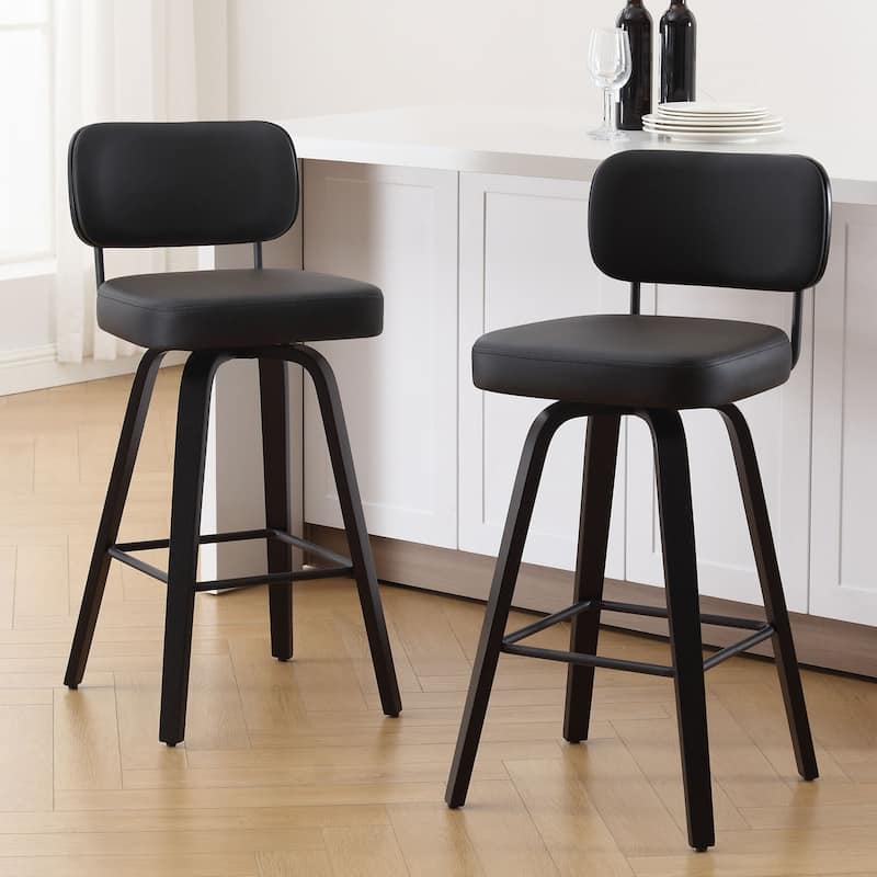 26"/29" Swivel Counter/Bar Stools with Black Bentwood Legs - Set of 2 - Black-Leather Back - Bar Height