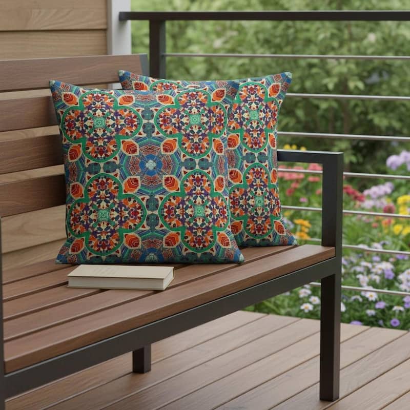 HomeRoots Set of Two 16" X 16" Blue and Orange Blown Seam Floral Indoor Outdoor Throw Pillow - 16.00' X '16.00' X '5.00 - Blue/Orange - 16.00' X '16.00' X '5.00