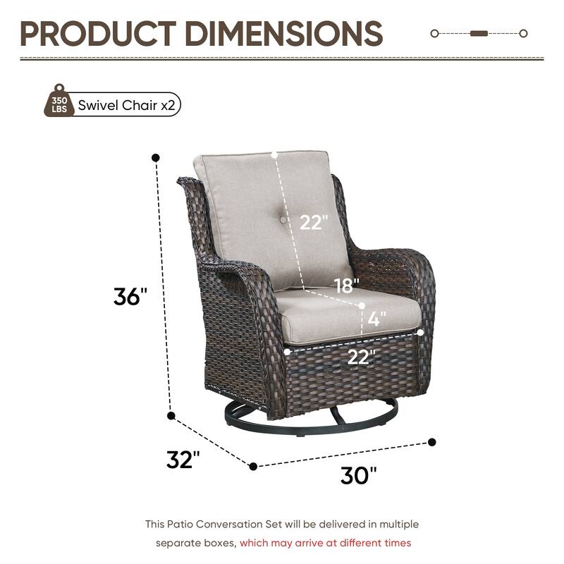 Pocassy Outdoor Wicker Glider Swivel Club Chairs (Set of 2) - Mix Grey