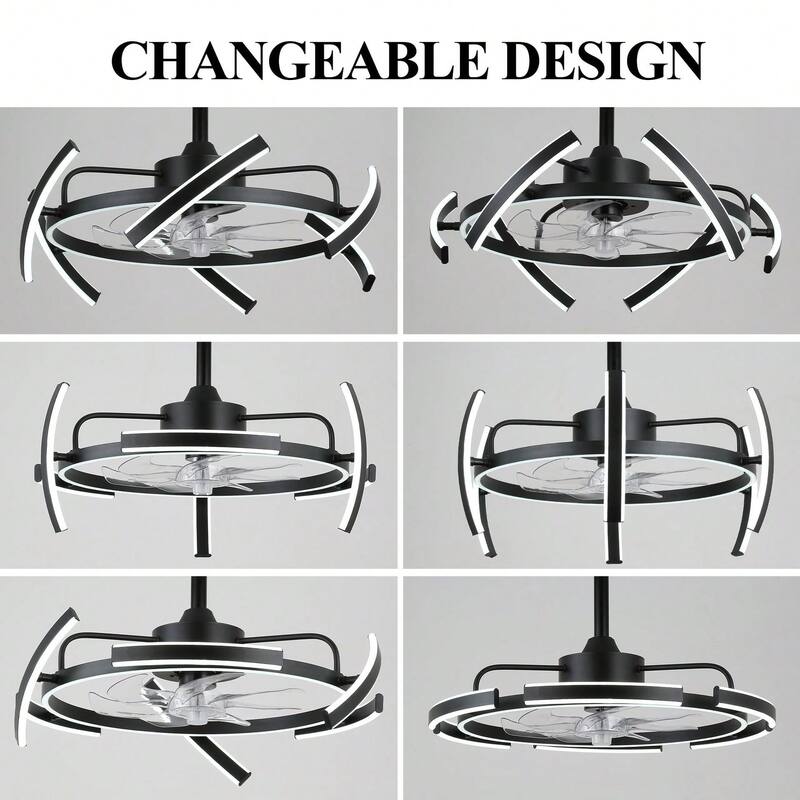 Cusp Barn 24-Inch Dimmable LED 6-DIY Shape Smart Ceiling Fan With Light, 6-Speed Reversible Ceiling Fan Light With Remote