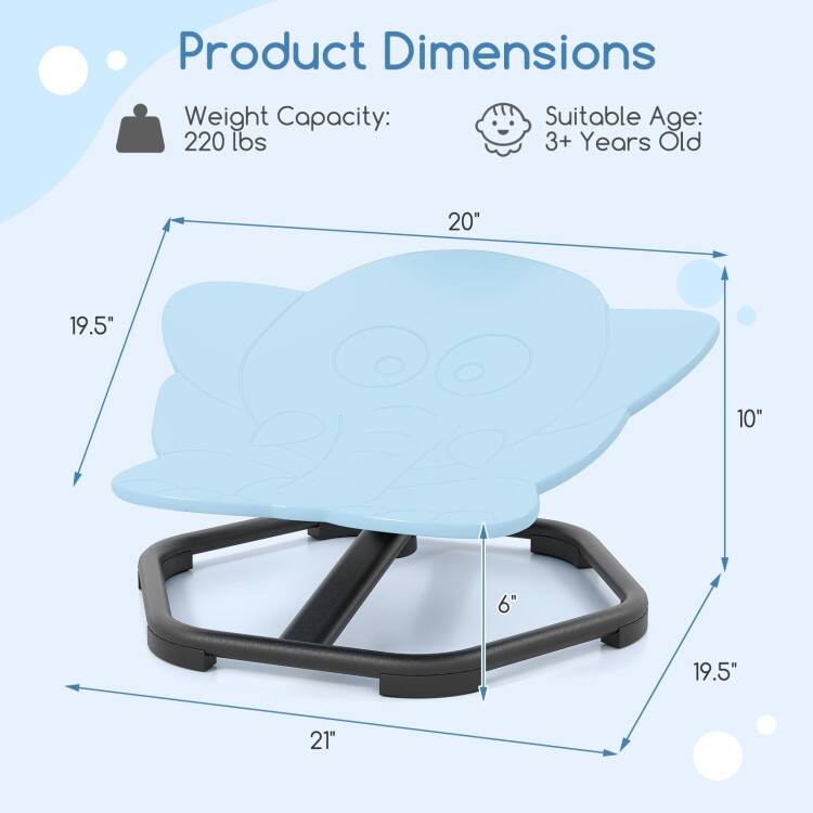 PP Spinning Sensory Swivel Chair with Metal Base and Elephant Design for Kids - 21" L x 19.5" W x 10" H