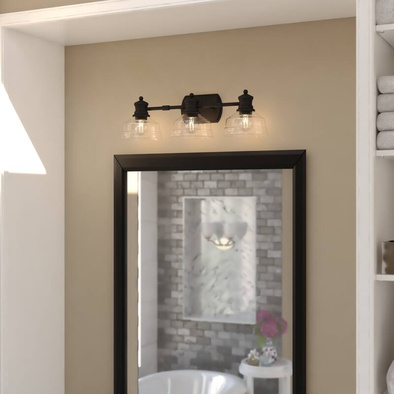 VAXCEL Beloit Matte Black Farmhouse Bathroom Vanity Lighting Wall Fixture, Clear Seeded Glass Shade, Dimmable