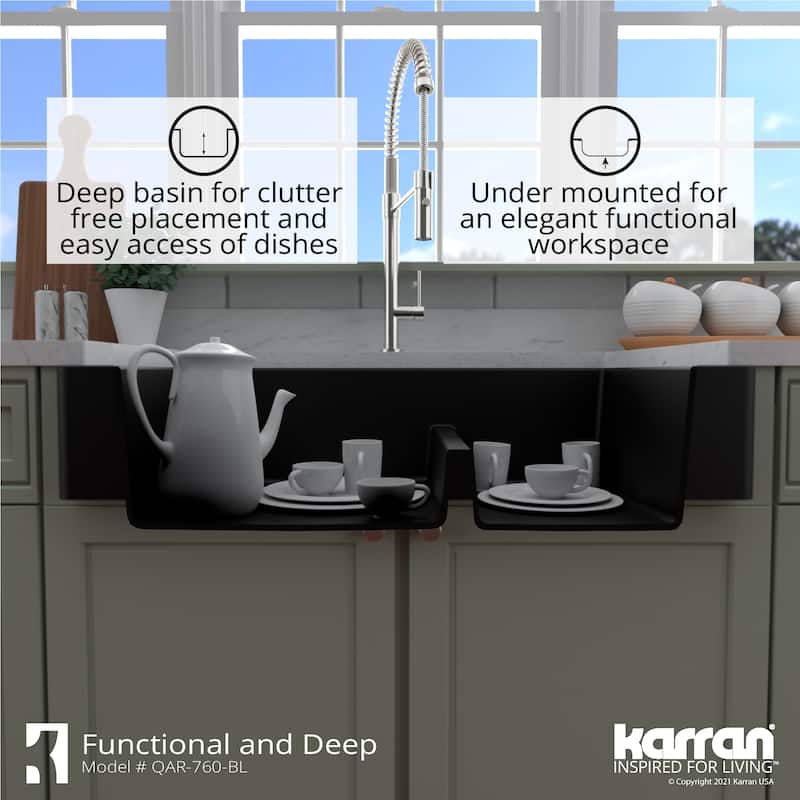 Karran Retrofit Farmhouse Quartz 34 in. Double Bowl 60/40 Sink Kit