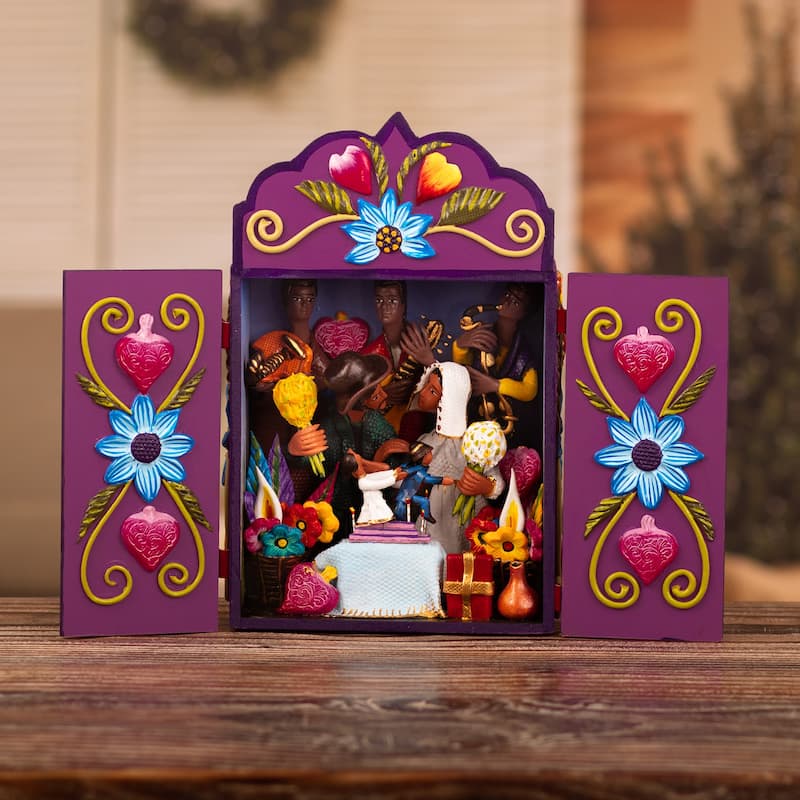 Novica Handmade Nuptials Ceramic And Wood Retablo