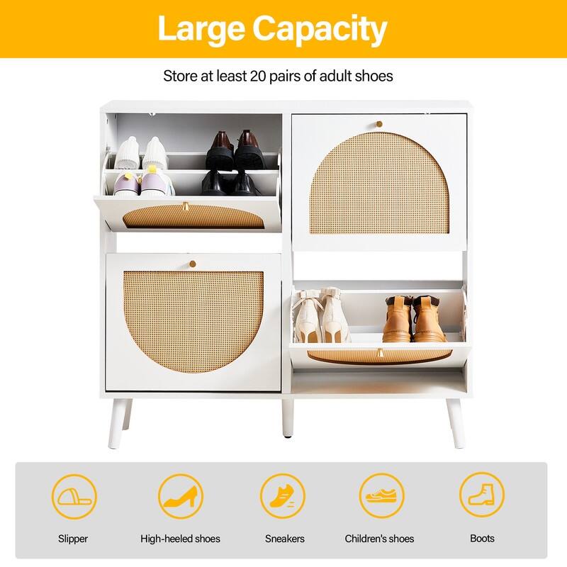 Rattan Shoe Cabinet with 2 / 4 Flip Drawers, Narrow Shoe Storage Cabinet,Organizer for Entryway, Bedroom, Living Room