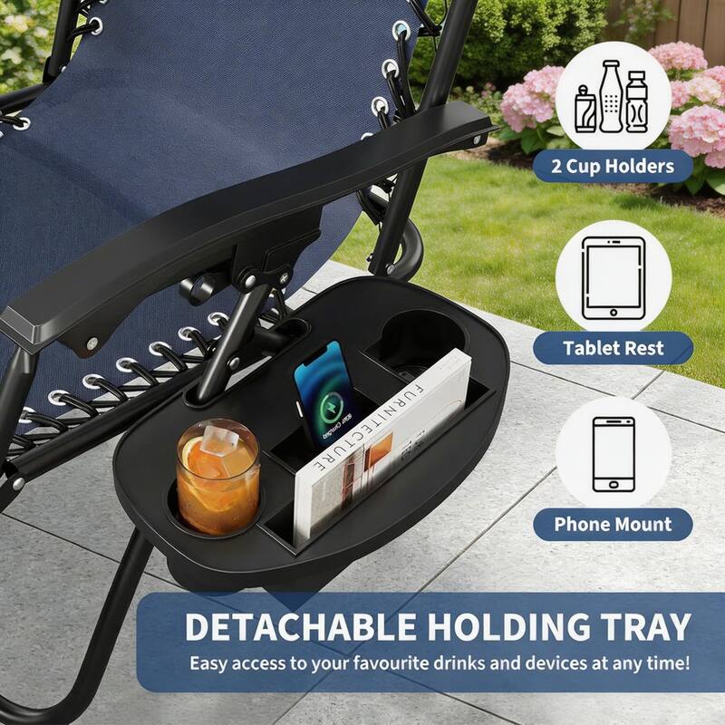 Zero Gravity Chair Set of 2, with Pillow & Cup Holder Tray