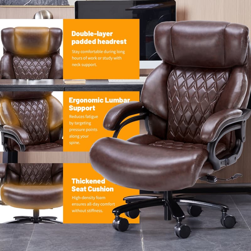 600lbs Big and Tall Office Chair, Executive Chair with Adjustable Headrest, High Back Extra Wide Seat