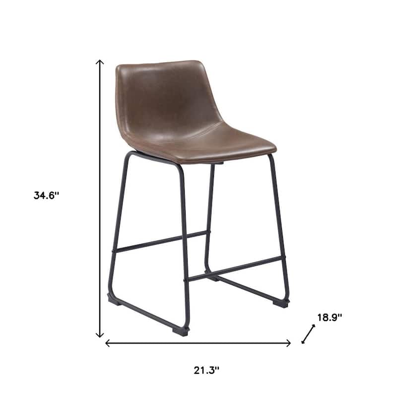 HomeRoots Set of Two 24" Espresso and Black Faux Leather and Steel Counter Height Bar Chairs