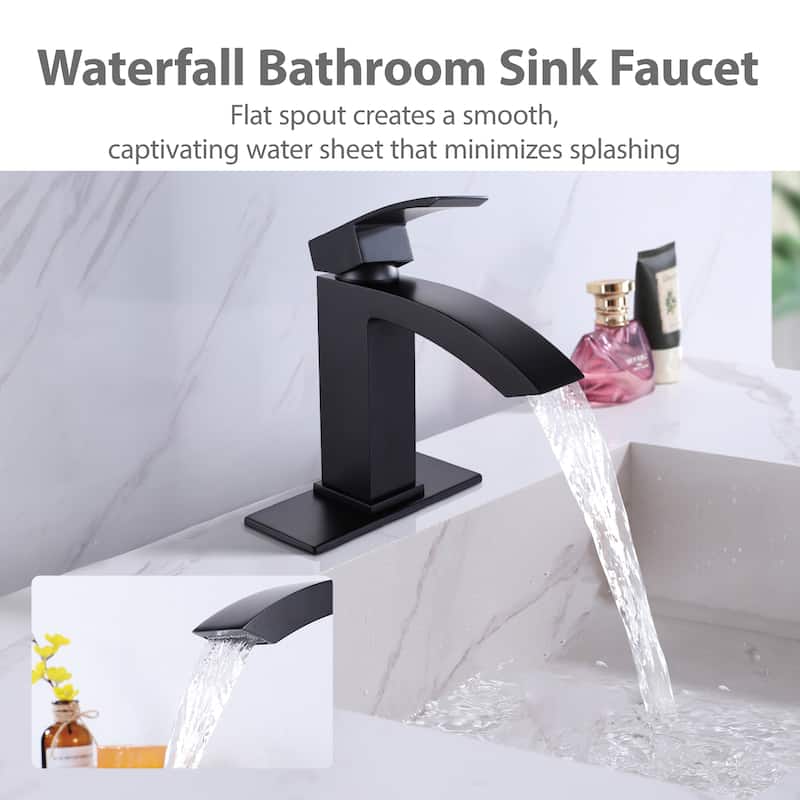 Modland Waterfall Bathroom Faucet Single Hole, CEC/CUPC Certified, with Cover Plate (Brushed Gold/Matte Black)