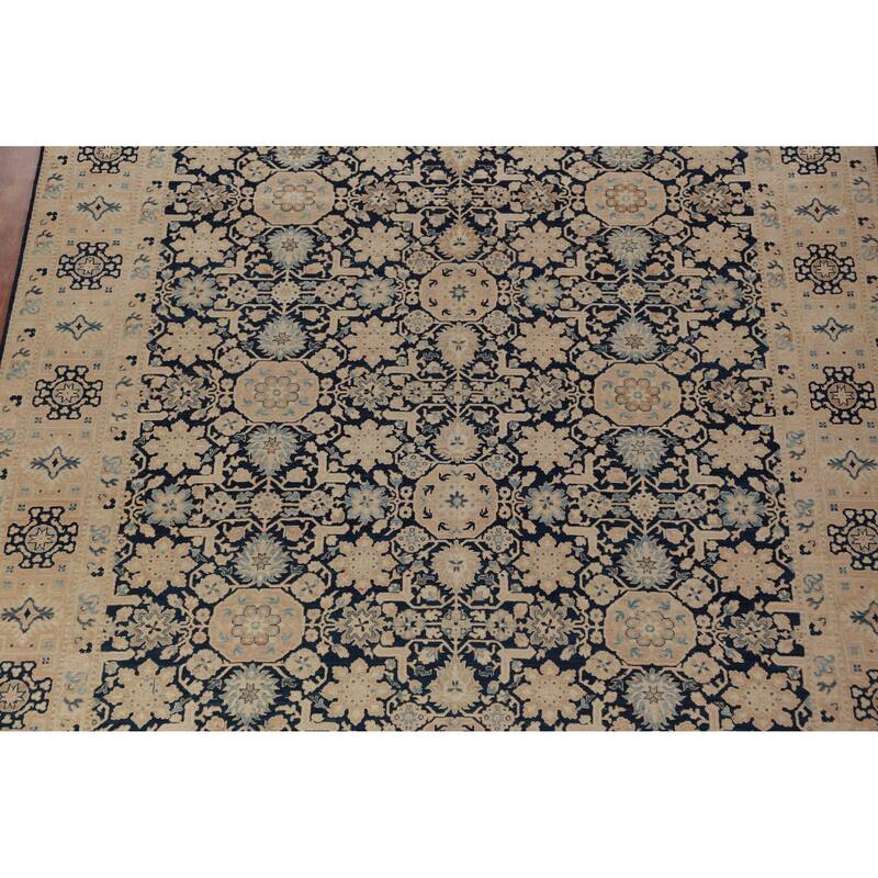 Hand Knotted Oriental 100% Wool Carpet Traditional All-Over Navy Blue & Blues Ziegler Area Rug - 9' 9'' X 8' 3''